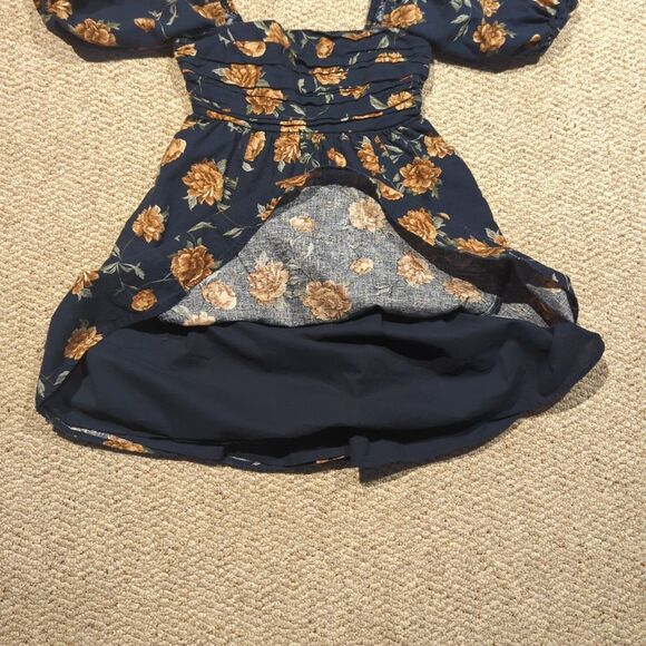 Abercrombie Fitch The A&F Emerson Linen Blend Puff Sleeve Mini Dress XS Floral - Picture 3 of 6